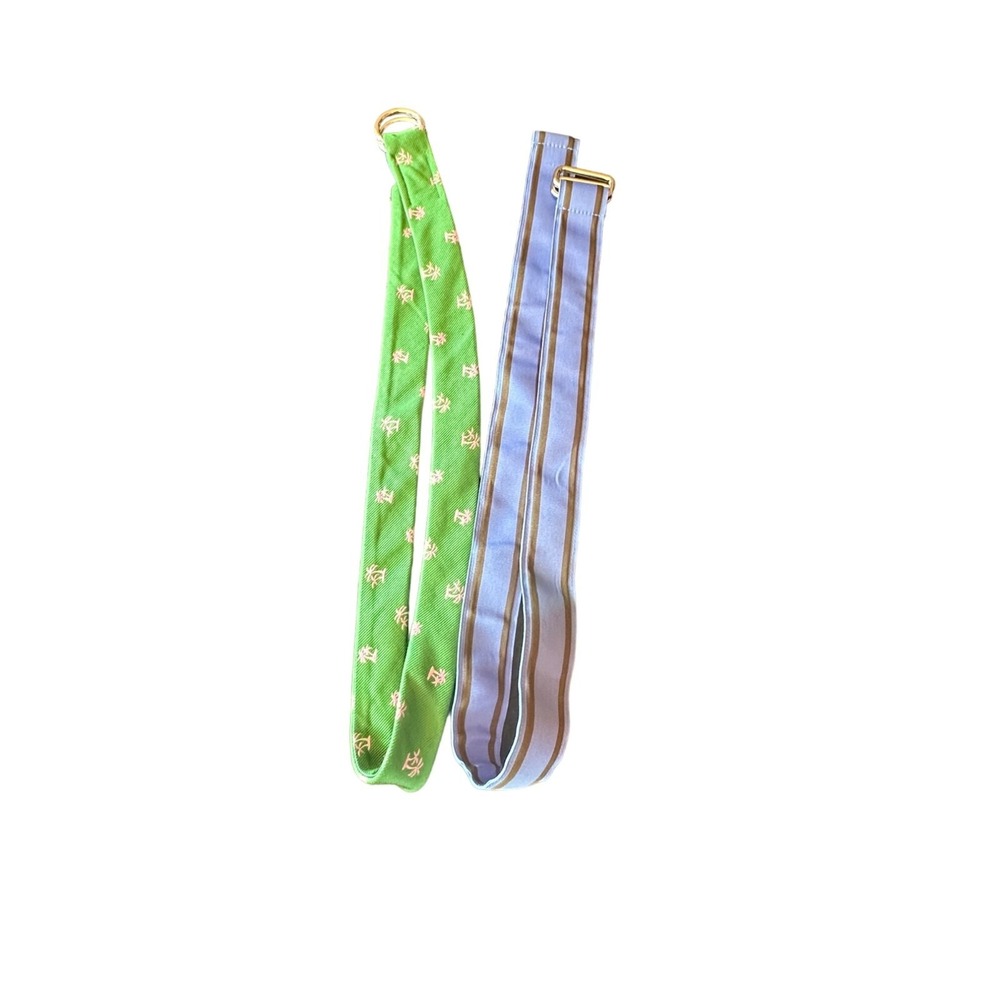 Lands End Grosgrain Ribbon D Ring Belt Lot of 2 Medium Green Pink Palm Tree Blue